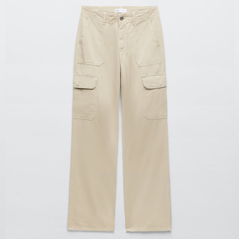 Zara TRF High rise straight cargo pants in dark tan size 10